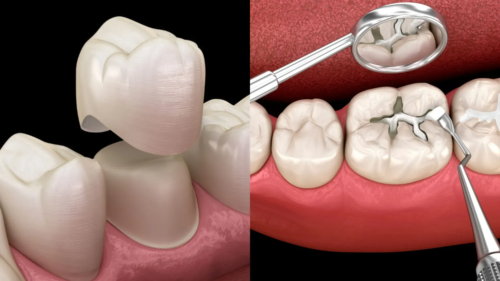 Dental crown and tooth-coloured filling on a tooth model - The Dentart, Sarjapura, Bengaluru